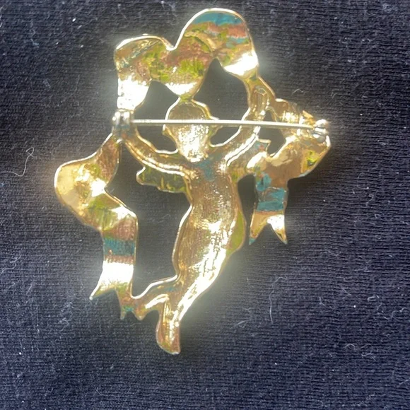 ANGEL with Ribbon Holiday Brooch Gold - Picture 5 of 7